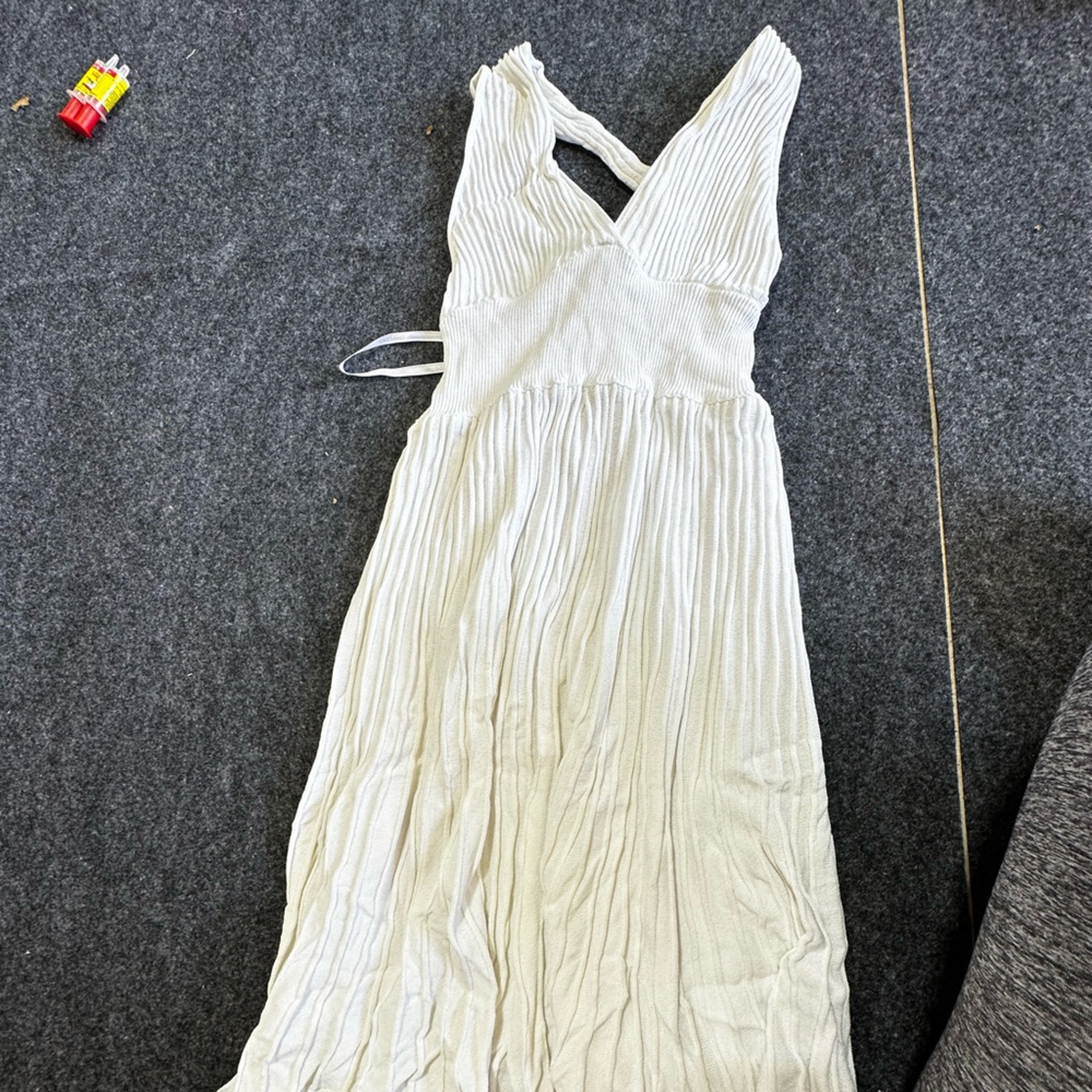 Bebe White Pleated Halter Sundress